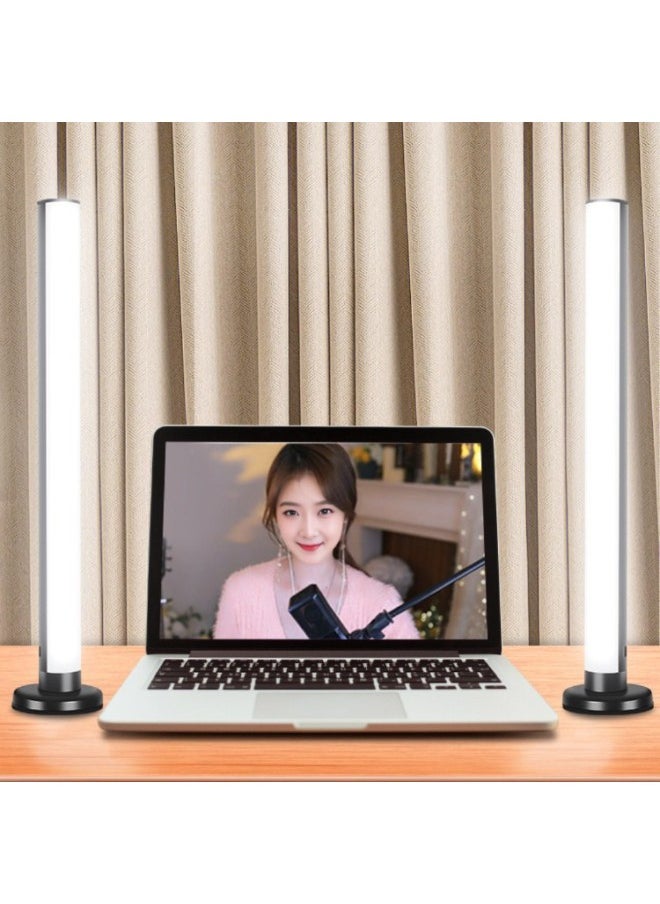 Generic - Live Light Filling Computer Anchor Desktop Beauty Rejuvenation Studio Double Row LED Video Background Female Atmosphere Station-Specifications:[style☆3500lm] Double Row 8 Bulbs + 26cm Beauty Lamp + Single Camera + Desktop Stand - Image 1