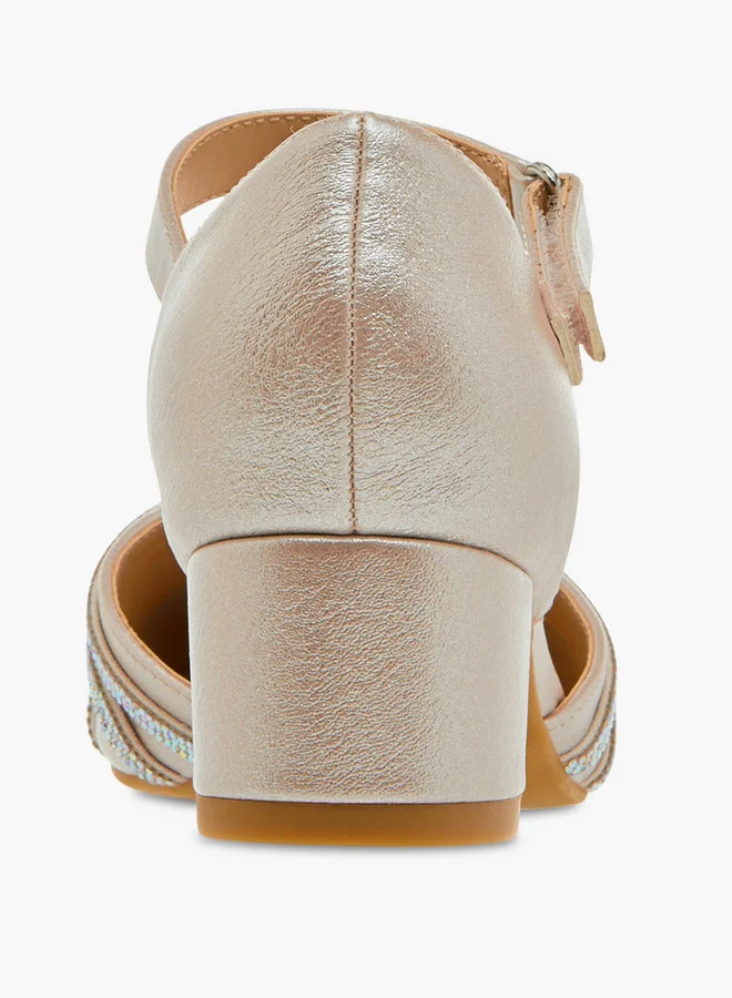 Celeste Girls Embellished Block Heel Shoes with Hook and Loop Closure