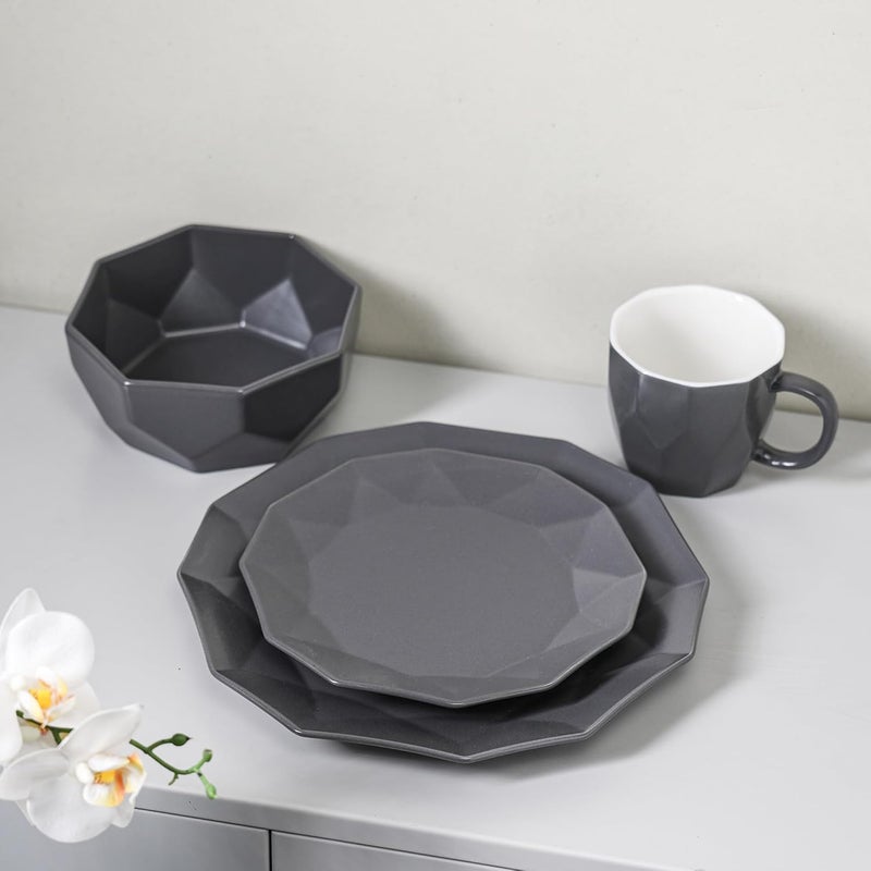 Stone Lain Stone  Lain Jamie Porcelain 16Piece Geometric Dinnerware Set Grey - Image 3