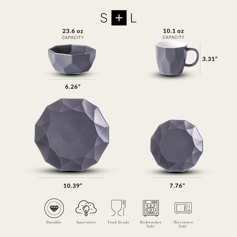 Stone Lain Stone  Lain Jamie Porcelain 16Piece Geometric Dinnerware Set Grey - Image 2