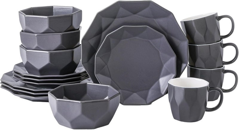 Stone Lain Stone  Lain Jamie Porcelain 16Piece Geometric Dinnerware Set Grey - Image 1