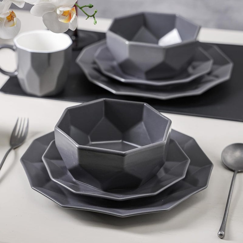 Stone Lain Stone  Lain Jamie Porcelain 16Piece Geometric Dinnerware Set Grey - Image 4