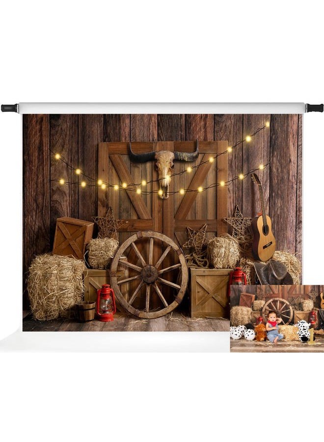 Kate Western Cowboy Backdrop Western Party Decorations Barn Door Wooden Rodeo Photography Background, 7x5ft - Image 1