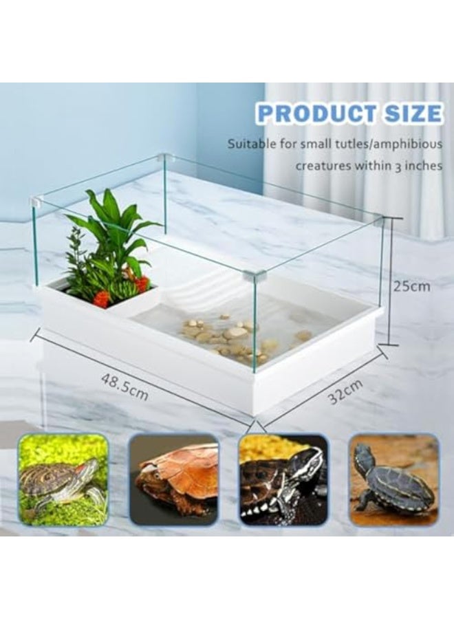 Tortoise tank, panoramic viewing and detachable tortoise aquarium habitat, with platform, bottom drainage for easy water changes and cleaning. - Image 2