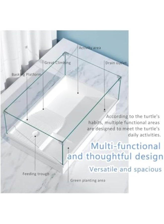 Tortoise tank, panoramic viewing and detachable tortoise aquarium habitat, with platform, bottom drainage for easy water changes and cleaning. - Image 5