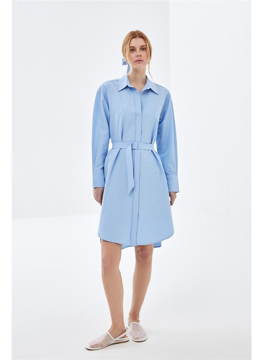 Blue Placket Self Fabric Belted Poplin Shirt Dress - pzsku/Z05845CC6DE67B87EB048Z/45/_/1731413574/fee22541-1351-4f08-a561-cb4a4195a8e3