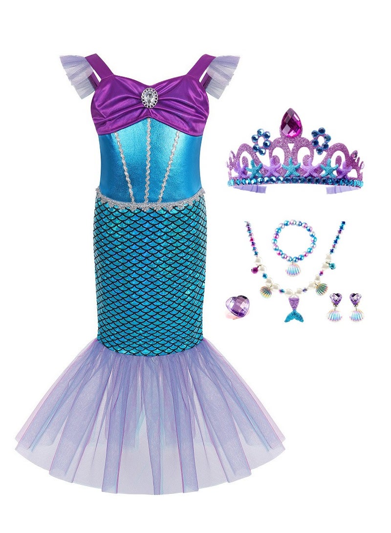 MissTiara Mermaid Dress Girls Party Cosplay Girl Clothing Birthday Princess Dress Kids Costume With Princess Jewelry Crown Set - Image 1