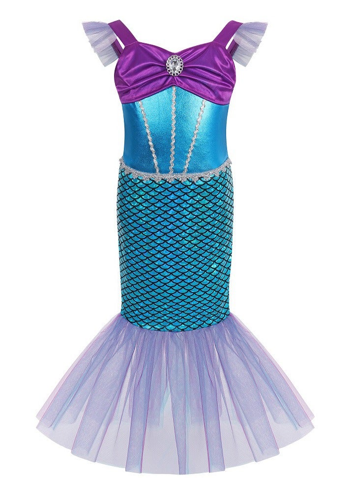 MissTiara Mermaid Dress Girls Party Cosplay Girl Clothing Birthday Princess Dress Kids Costume With Princess Jewelry Crown Set - Image 2