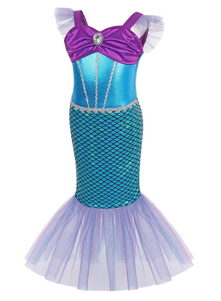 MissTiara Mermaid Dress Girls Party Cosplay Girl Clothing Birthday Princess Dress Kids Costume With Princess Jewelry Crown Set - Image 4