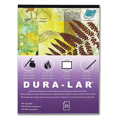 Grafix Dura-Lar 0.005" Film, Ultra Clear Glossy 14"x17" Sheet, Mylar/Acetate Alternative for, Blank Stencils and Templates, Protection, Transparencies, Windows, Arts and Crafts, Pad of 25 Sheets - Image 1