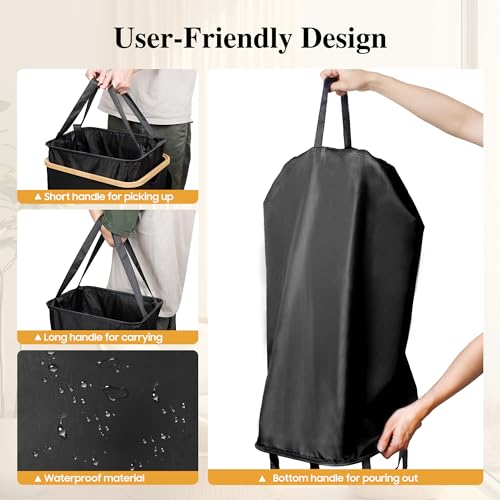Foluck Large Laundry Hamper, 100L Waterproof Laundry Basket with Lid and Removable Bag, Collapsible Tall Clothes Hamper with Bamboo Handles for Clothes Toys in Dorm Bedroom Bathroom, Black - Image 5
