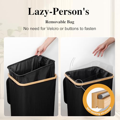 Foluck Large Laundry Hamper, 100L Waterproof Laundry Basket with Lid and Removable Bag, Collapsible Tall Clothes Hamper with Bamboo Handles for Clothes Toys in Dorm Bedroom Bathroom, Black - Image 3