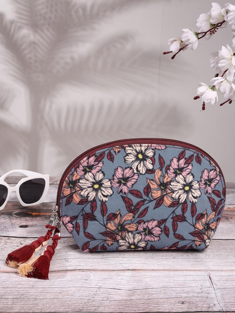 Anekaant Anekaant Lush Pewter Wine Multi Floral Digital Printed Polycotton Travel Pouch  - Image 3