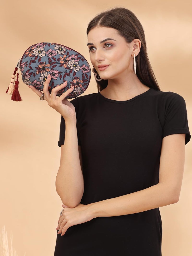 Anekaant Anekaant Lush Pewter Wine Multi Floral Digital Printed Polycotton Travel Pouch  - Image 2