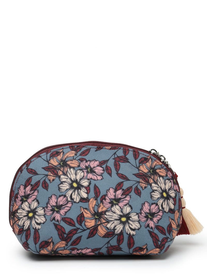 Anekaant Anekaant Lush Pewter Wine Multi Floral Digital Printed Polycotton Travel Pouch  - Image 5