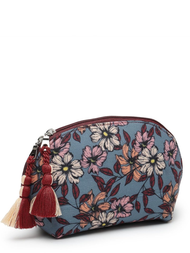 Anekaant Anekaant Lush Pewter Wine Multi Floral Digital Printed Polycotton Travel Pouch  - Image 4