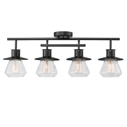 Globe Electric 59530 4-Light Complete Track Lighting Kit, Dark Bronze, Clear Glass Bell Shaped Shades, Ceiling Light Fixture, Ideal for Kitchen and Dining Room, LED Bulb Compatible - Image 1