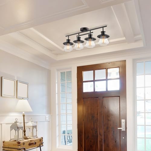Globe Electric 59530 4-Light Complete Track Lighting Kit, Dark Bronze, Clear Glass Bell Shaped Shades, Ceiling Light Fixture, Ideal for Kitchen and Dining Room, LED Bulb Compatible - Image 2