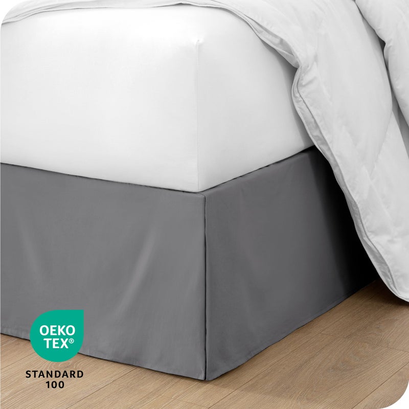 Bare Home King Bed Skirt - 15-Inch Tailored Drop Easy Fit - Bed Skirt for Beds - Center & Corner Pleats (King, Grey) - Image 5