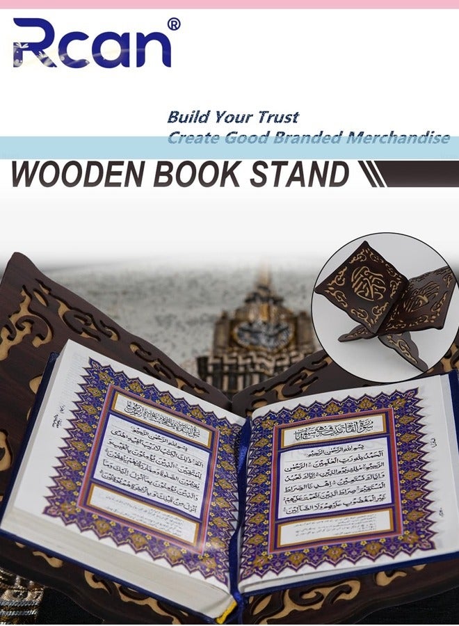 Rcan Foldable Wooden Book Stand, Book Holder with Pattern, Reading Bookshelf for Magazine, Cookbook, Prayer Book - Image 2