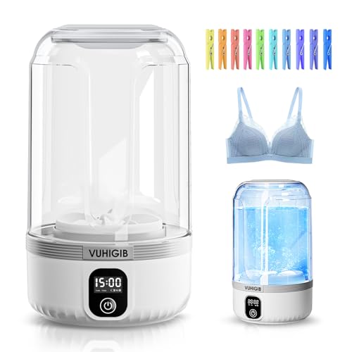 VUHIGIB Portable Washing Machine, 7000mAh Rechargeable Wireless Washer with 10 PCS Clothespins Deep Cleans Baby Clothes Underwear Socks Delicates 1.5L Mini Washer for Travel Camping Dorm RV Apartment (White) - Image 1