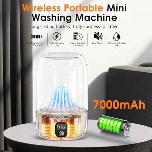 VUHIGIB Portable Washing Machine, 7000mAh Rechargeable Wireless Washer with 10 PCS Clothespins Deep Cleans Baby Clothes Underwear Socks Delicates 1.5L Mini Washer for Travel Camping Dorm RV Apartment (White) - Image 4
