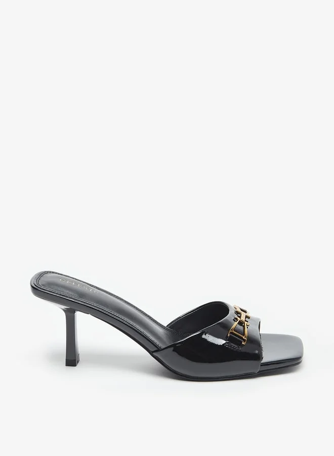 سيليست Women's Solid Slip-On Sandals with Metallic Detail and Stiletto Heels