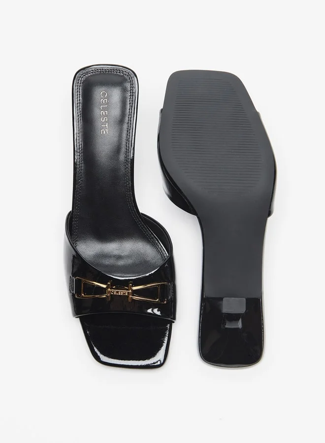 سيليست Women's Solid Slip-On Sandals with Metallic Detail and Stiletto Heels