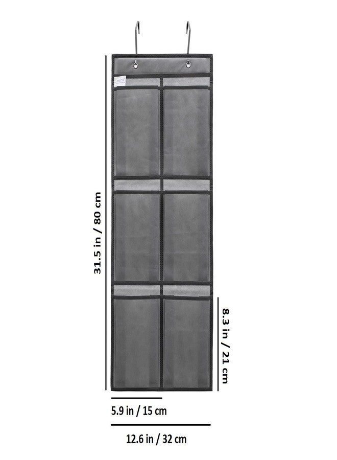 ANIZER Over The Narrow Door Shoe Organizer Hanging 6 Large Fabric Pockets Back Door Shoe Holder for Closet with 2 Hooks (GREY) - Image 4