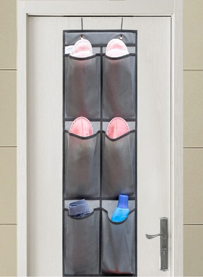ANIZER Over The Narrow Door Shoe Organizer Hanging 6 Large Fabric Pockets Back Door Shoe Holder for Closet with 2 Hooks (GREY) - Image 2