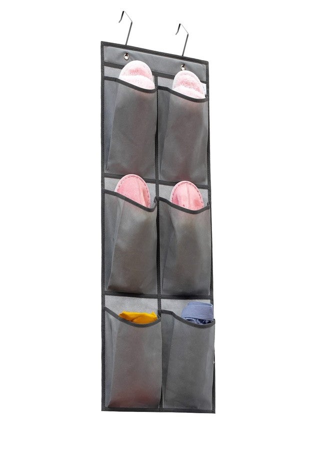 ANIZER Over The Narrow Door Shoe Organizer Hanging 6 Large Fabric Pockets Back Door Shoe Holder for Closet with 2 Hooks (GREY) - Image 1