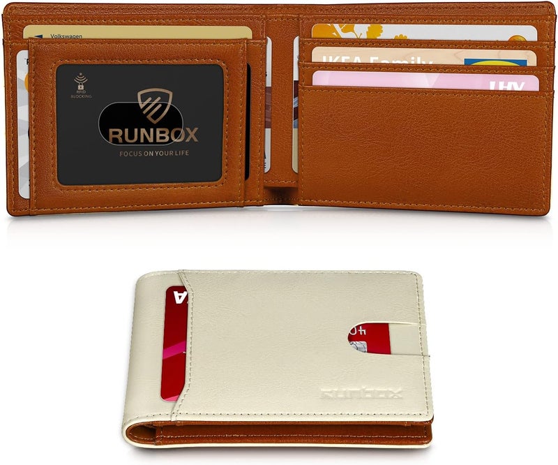 RUNBOX Novelty Wallet for Men Slim 11 Credit Card Holder Slots Leather RFID Blocking Small Thin Men's Wallet Bifold Minimalist Front Pocket Large Capacity Gift Box - Image 1
