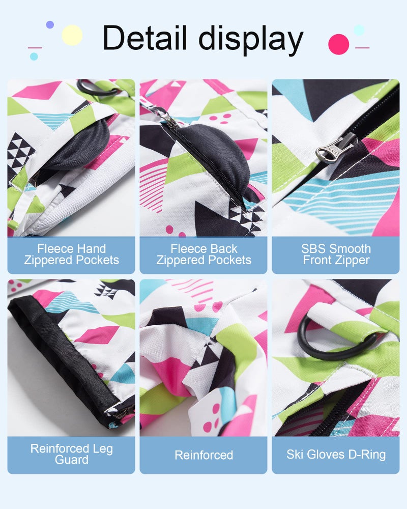 CREATMO US Kids Snow Bibs & Suits - Waterproof Insulated Ski Overalls for Boys & Girls Geometry 4/5 - Image 4