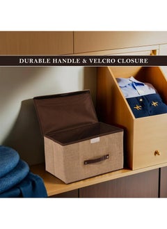 Kuber Industries Kuber Industries Drawer Storage Organizer (Large) Foldable Clothes Storage Box | Clothes Organiser for Wardrobe | Lid & Handle | Jute Fabric | Cloth Organizer | Cupboard Organizer | Brown  - Image 4