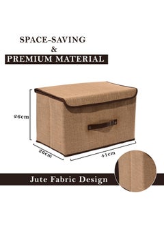 Kuber Industries Kuber Industries Drawer Storage Organizer (Large) Foldable Clothes Storage Box | Clothes Organiser for Wardrobe | Lid & Handle | Jute Fabric | Cloth Organizer | Cupboard Organizer | Brown  - Image 3