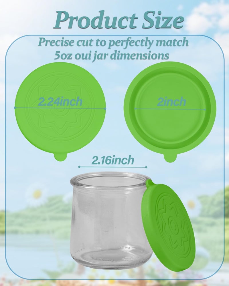 TERESRY 12 Pack Silicone Oui Yogurt Jar Lids with 8 Labels, Food-Grade Lids for 5Oz Oui Yogurt Jars, Reusable Silicone Canning Covers Perfect for Oui Yogurt Bottle, Green(Jar not Includ) - Image 2