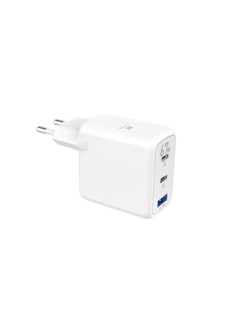 L'AVVENTO (MP565) Charger Mini GaN 67W Power Adapter Dual USB-C & USB-A Ports - White