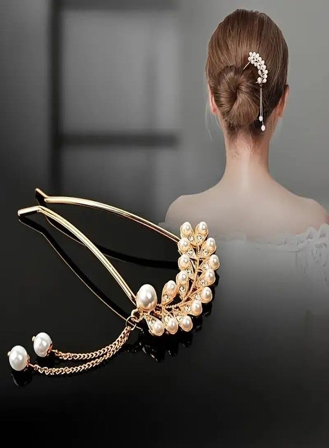 VSAKSH Pearl & Tassel Decor Hair Pin, Hair Bun Holder Elegant Headwear Non Slip Hair Accessory For Girls & Women - Image 1