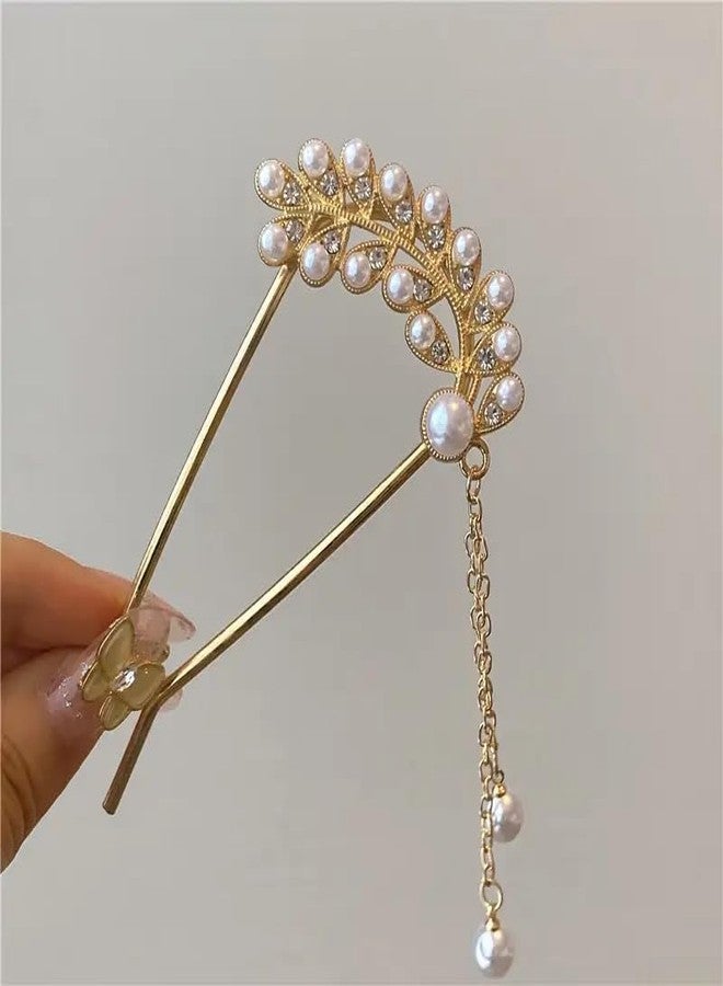 VSAKSH Pearl & Tassel Decor Hair Pin, Hair Bun Holder Elegant Headwear Non Slip Hair Accessory For Girls & Women - Image 3