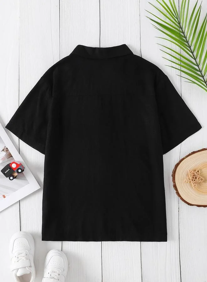 Take Two Boys Black Collared Short Sleeve Button-Up Shirt