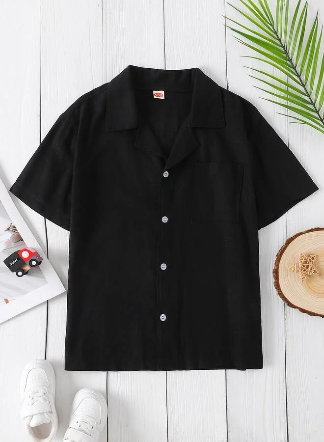 Take Two Boys Black Collared Short Sleeve Button-Up Shirt