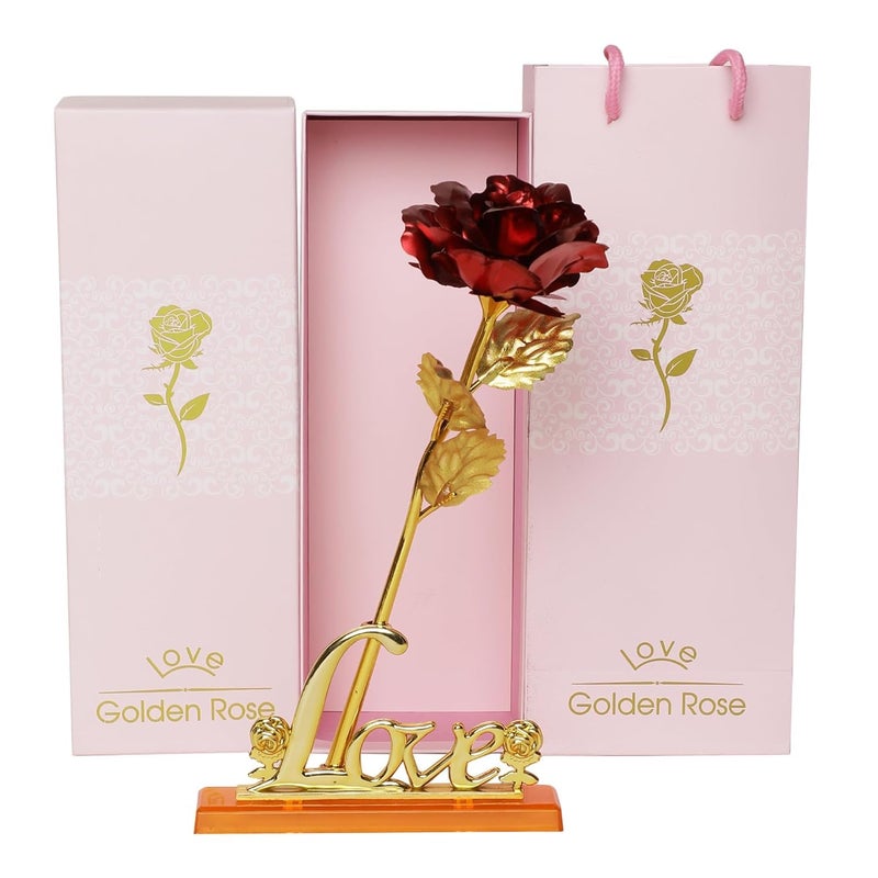 INTERNATIONAL GIFT INTERNATIONAL GIFT Artificial Red Rose Golden Leaf Stick Flower Love Stand with Stylish Carry Bag Perfect for Gifts Home Decor Anniversaries Valentines Day Weddings and Special Occasions  - Image 1
