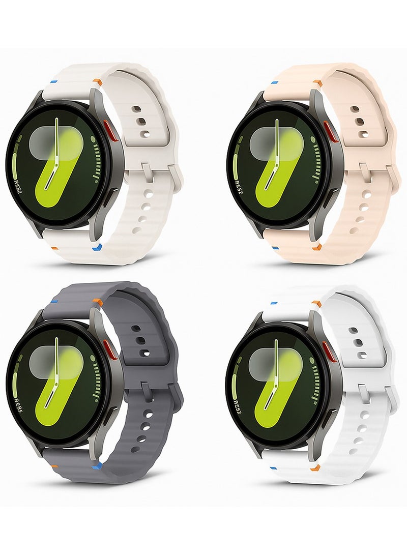 O Ozone Sport Band for Samsung Galaxy Watch 7 6 5 4 FE 40mm 44mm 45mm, 20mm Soft Silicone Replacement Strap for Men Women- White/Beige/Pink/Grey - Image 1