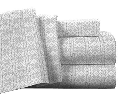 Pointehaven Flannel Deep Pocket Set with Oversized Flat Sheet, Full, Fair Isle - Image 1