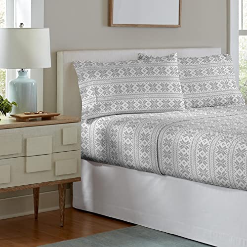 Pointehaven Flannel Deep Pocket Set with Oversized Flat Sheet, Full, Fair Isle - Image 2
