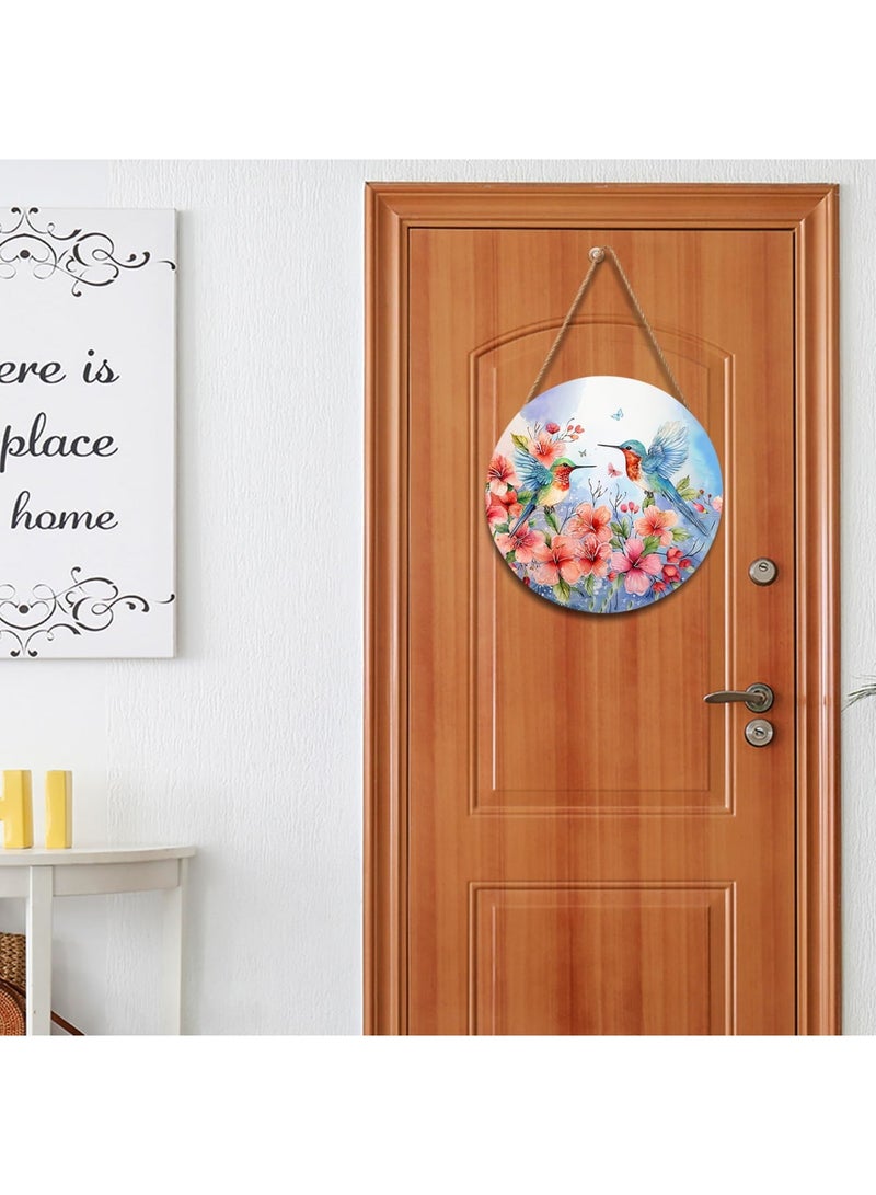 Barakah علامة باب أمامي لطائر الطنان لربيع وصيف، حامل باب خشبي مزين بالزهور الموسمية، 12"x12" ديكور جدار ترحيبي خارجي، مثالي لمدخل المنزل والاستخدام الموسمي - Image 2