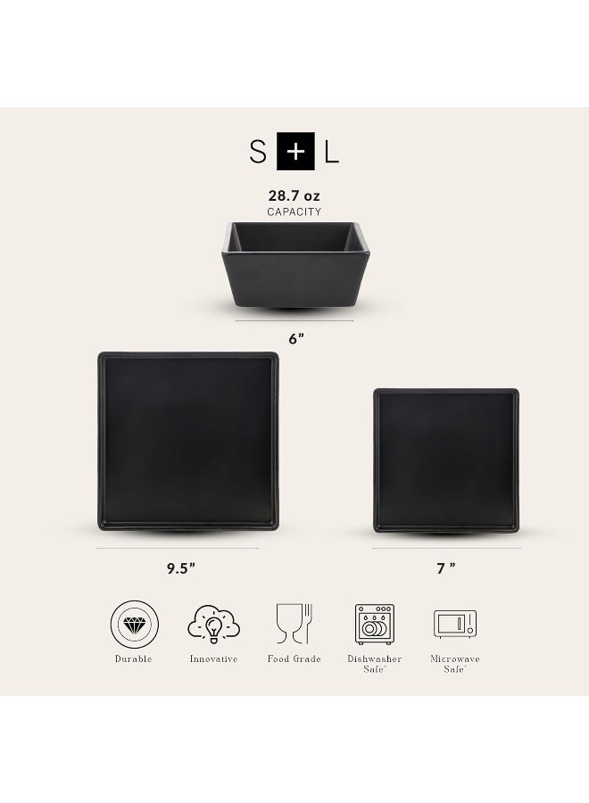 Stone Lain طقم أدوات المائدة المربعة من ستون لاين 24 قطعة من الخزف الأسود غير اللامع - Image 2