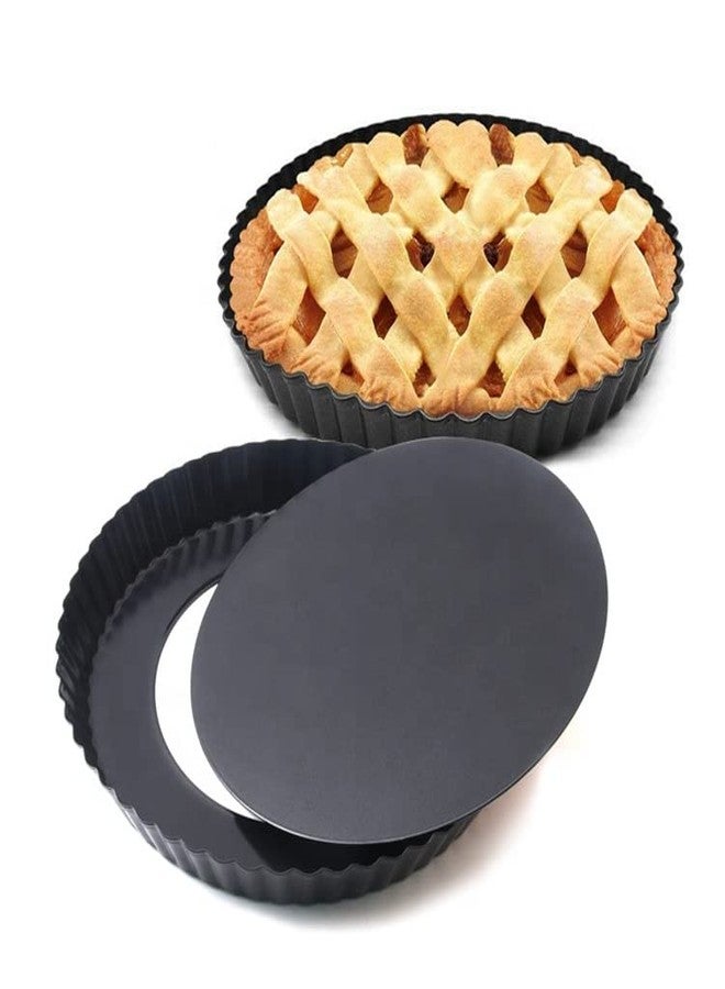 KitchenFest® Non-Stick Tart Molds Pie Pizza Cake Round Mould Removable Loose Bottom Fluted Heavy Duty Pie Cake Tray for Baking, 9 inch - Image 1