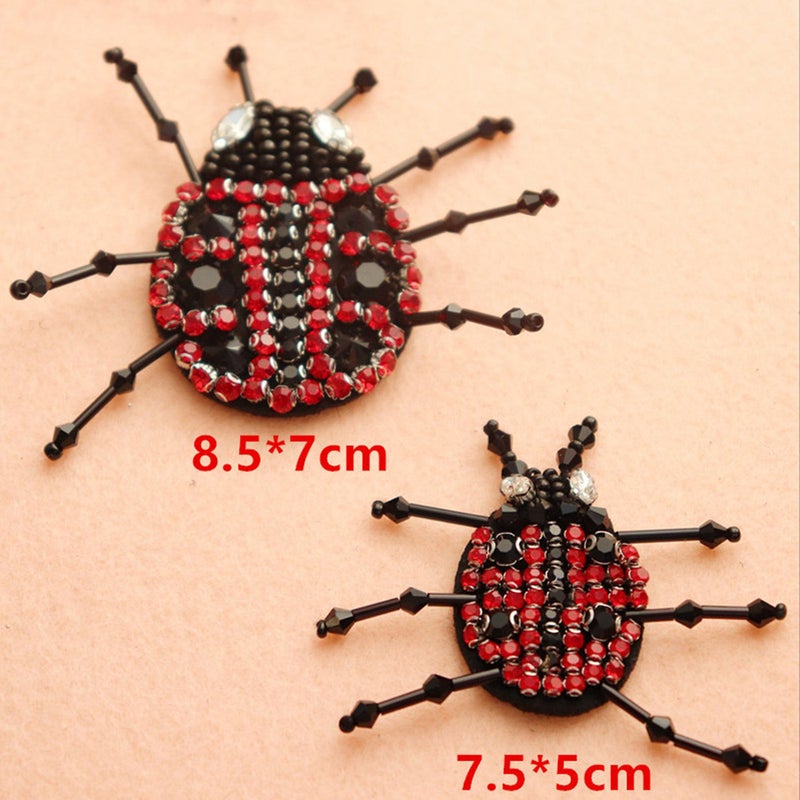 Handmade Ladybird Patch Rhinestones Beads Fabric Iron On Patches DIY Decoration Applique (Big Ladybrid) - Image 2