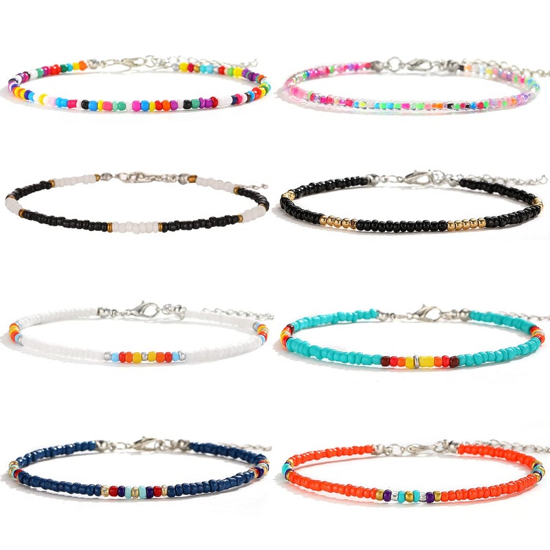 XIJIN Large Beaded Anklets Set Handmade Plus Size Colorful Beads Anklet for Women Foot Ankle Bracelet 9-11 inches - Image 1